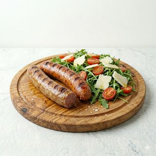 Piatto salsiccia 2 pezzi, rucola, grana e pomodorini