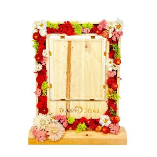 Portafotos de madera con flor eterna