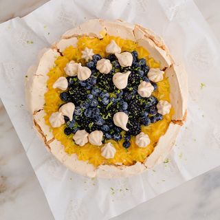 Suspiro Simples, Lemon Curd e Mirtilos