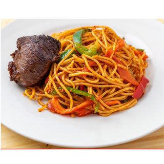 Jollof Sphagetti + goat meat or beef