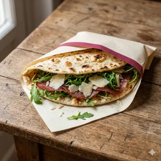 Bresaola Punta d'Anca della Valtellina, scaglie di Grana e Rucola