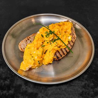 3 scrambled eggs with sourdough toast
