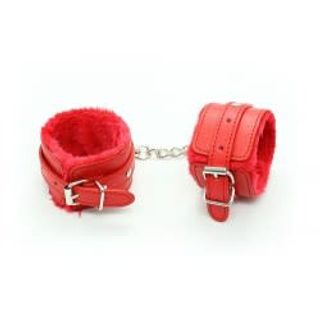 Esposas de pelito ajustables con hebilla rojas