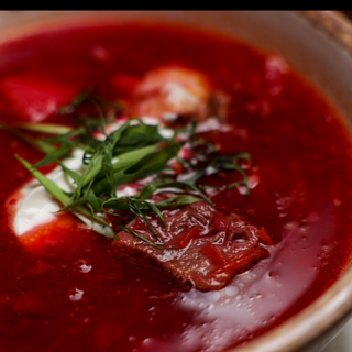 Борщ с говядиной и картофельными пампушками 