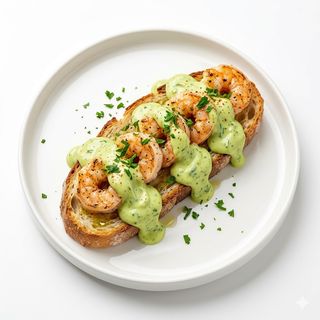 Alpargata De Langostinos Con Alioli De Aguacate