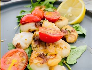 Creveți în sos de vin alb și focaccia