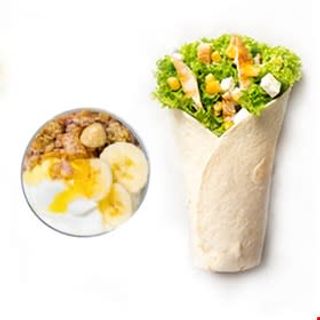 Chicken king wrap & iaurt grecesc cu musli crunch, banane si miere