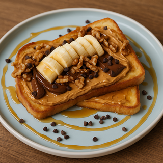 Burro di arachidi, banane, noci, gocce di fondente e gianduia