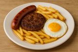 Hamburguesa, Salchicha, Huevo y Papas
