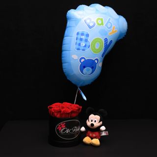 Set Mickey Mouse. Balon Baby Boy și Cutie Mică cu Trandafiri