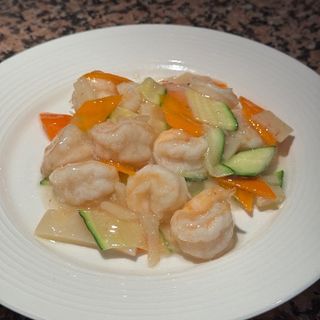 Gamberi con verdure miste