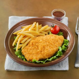 SNITEL DE PUI,CARTOFI PRAJITI SI SOSUL CASEI