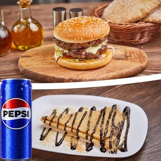 Premium burger + palačinka Nutella + Pepsi 0.33l
