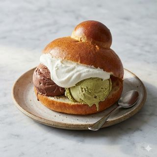 Brioche con gelato e panna