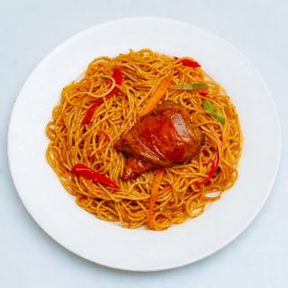 Spaghetti + Barbeque Chicken