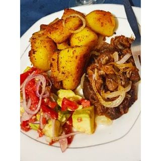 Dry Fried Goat's Meat With Potato Wedges