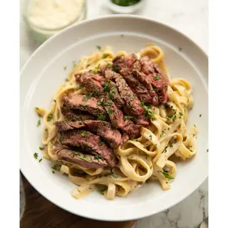 Pan Seared Beef Steak with Pasta