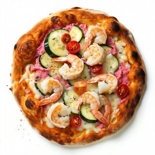 Pan - light mozzarella, gamberetti, zucchine, pomodorini. + salsa rosa