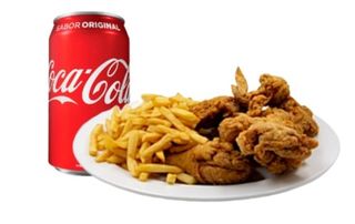 3 Piezas + Patatas + Coca-Cola Sabor Original lata 330ml.