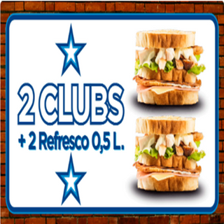 Promoción Dos Sandwich Club + 2 refrescos 500 Ml