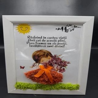 Tablou cu licheni Invatatorii sunt divini fetiță - 15x20