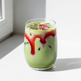 Ice Matcha Con Leche De Avena Y Fresa