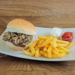 Forrest burger i pomfrit