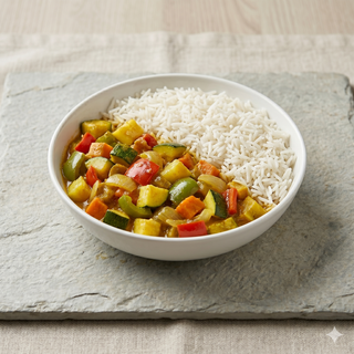 Verdura al curry con arroz basmati