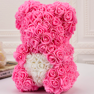 Miś z różyczek różowy serce M