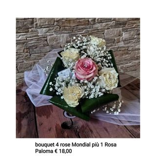 Bouquet 4 rose "Mondial" e una rosa "Paloma"