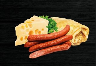 Великий млинець з мисливською ковбаскою і сиром (250г)