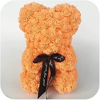 Orso con rose finte arancione 
