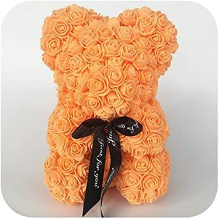 Orso con rose finte arancione 