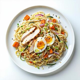 Spaghetti di riso con pollo