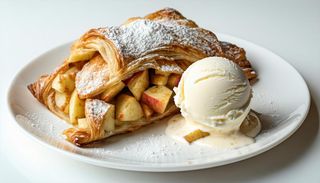 Strudel di mele artigianale con gelato e panna