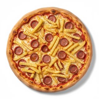 Pizza würstel patatine