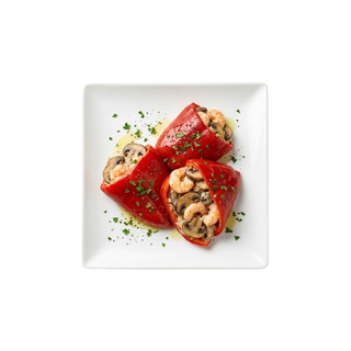 Pimientos Rellenos De Setas Y Gambas