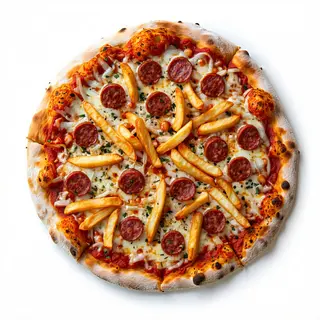 Pizza würstel patatine