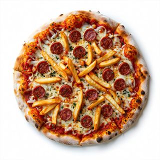 Pizza würstel patatine