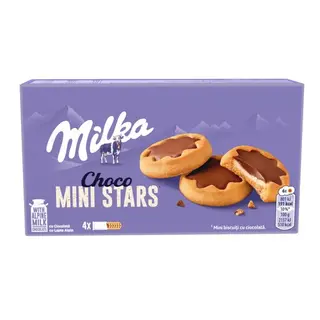 Biscuiti cu crema cu lapte si glazura de ciocolata Milka Choco Minis, 150 g