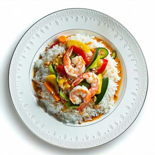 Arroz Blanco Curry Thai Langostino y Verduras