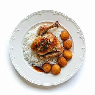 Pollo A L'Ast Con Ensalada Mixta Con Arroz Y Croquetas De Pollo (6 Uds.)