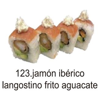 123. Jamón iberico langostino frito aguacate(8 Pza.)