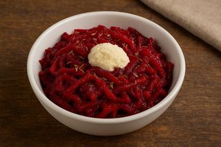 Salată de sfeclă roșie cu chimen și sos de hrean