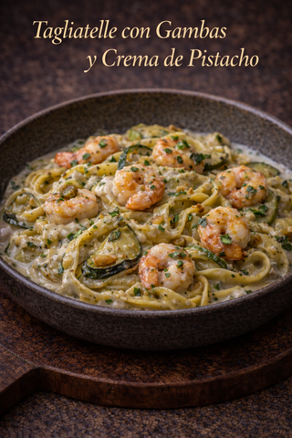 Tagliatelle con Gambas & Pistacho