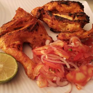 Half Grilled Chicken(1/2 Kuku choma) with Ugali,Spinach & Kachumbari