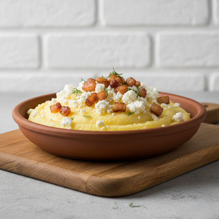 Mamaliguță cu branza de casa si slaninuţă afumata