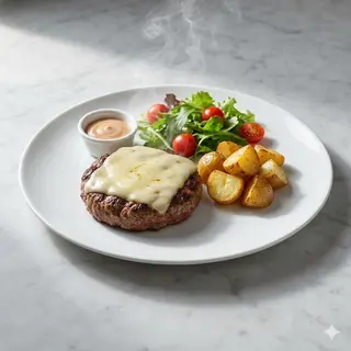 Hamburger di scottona al piatto con contorno