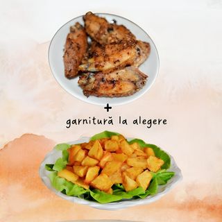 Aripi de pui la tava + garnitura