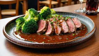 Muschi de porc cu broccoli si sos brun